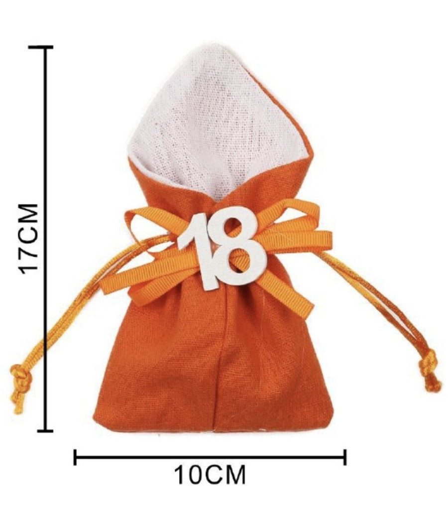 Set 12pz Sacchetto Colorato Numero 18 Anni Juta 10x13cm Bomboniera Portaconfetti  Arancione       