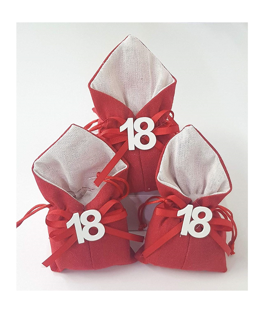 Set 12pz Sacchetto Colorato Numero 18 Anni Juta 10x13cm Bomboniera Portaconfetti         