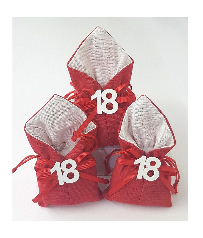 Set 12pz Sacchetto Colorato Numero 18 Anni Juta 10x13cm Bomboniera Portaconfetti         