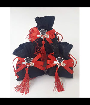 Set 12pz Sacchetto Nero Laurea Juta 10x12cm Bomboniera Bomboniere Porta Confetti         