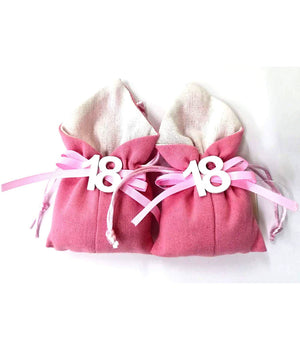 Set 12pz Sacchetto Rosa Numero 18 Anni Juta 10x13cm Bomboniera Portaconfetti         