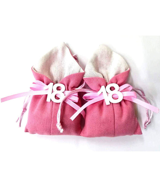 Set 12pz Sacchetto Rosa Numero 18 Anni Juta 10x13cm Bomboniera Portaconfetti         