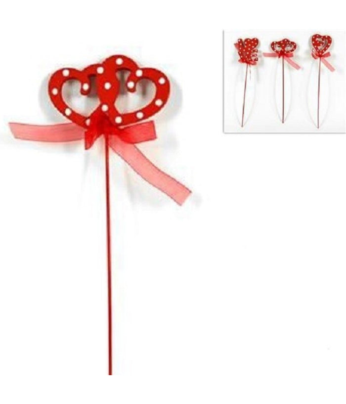 Set 12pz Spillone Legno Con Fiocco Cuore Love 26cm San Valentino 3 Modelli         