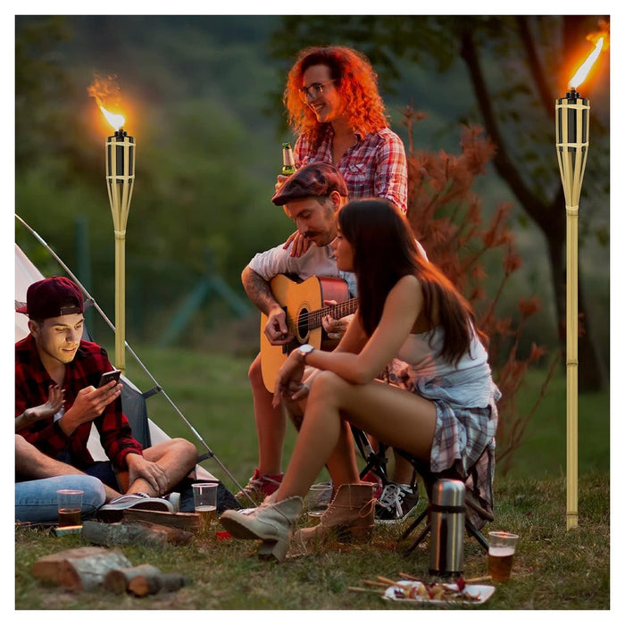 Trade Shop - Set 12pz Torcia In Bambù Naturale 150cm Da Giardino Per Esterni Con Stoppino 020097 02335 -        