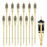 Trade Shop - Set 12pz Torcia In Bambù Naturale 150cm Da Giardino Per Esterni Con Stoppino 020097 02335 -        