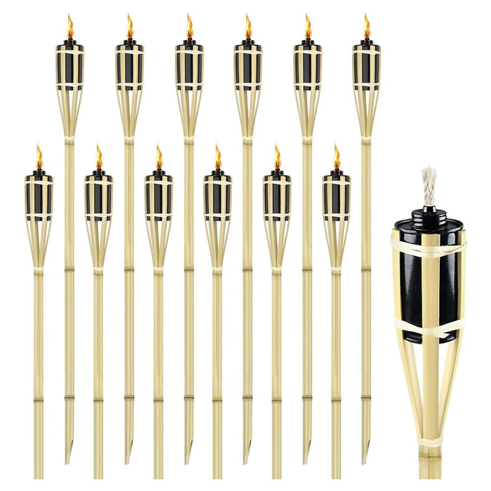 Trade Shop - Set 12pz Torcia In Bambù Naturale 150cm Da Giardino Per Esterni Con Stoppino 020097 02335 -        