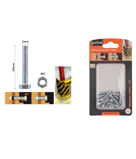 Set 12pz Vite Viti Per Esterno A Testa Esagonali 5 X 20mm Con Dadi Dado M5 90910         
