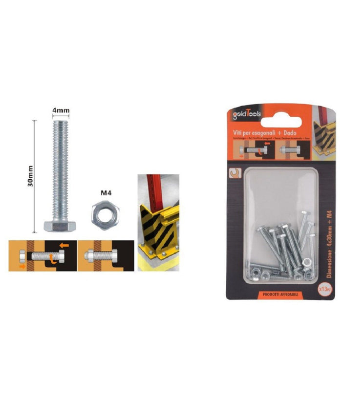 Set 13pz Vite Viti Per Esterno A Testa Esagonali 4 X 30mm Con Dadi Dado M4 90906         