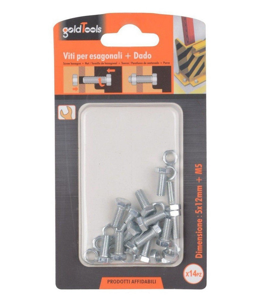 Set 14 Pz Vite Viti Per Esterno A Testa Esagonali 5x12mm Con Dadi Dado M5 90908         