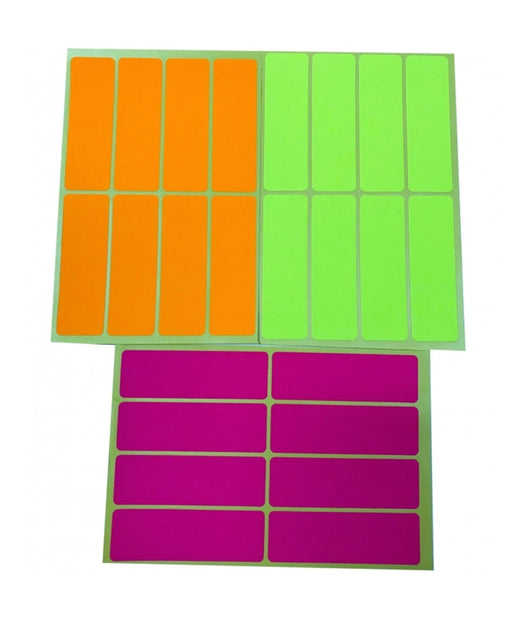 Set 144 Etichetta Etichette Autoadesive 2.4x7.5cm Fluo Fucsia Giallo Arancio         