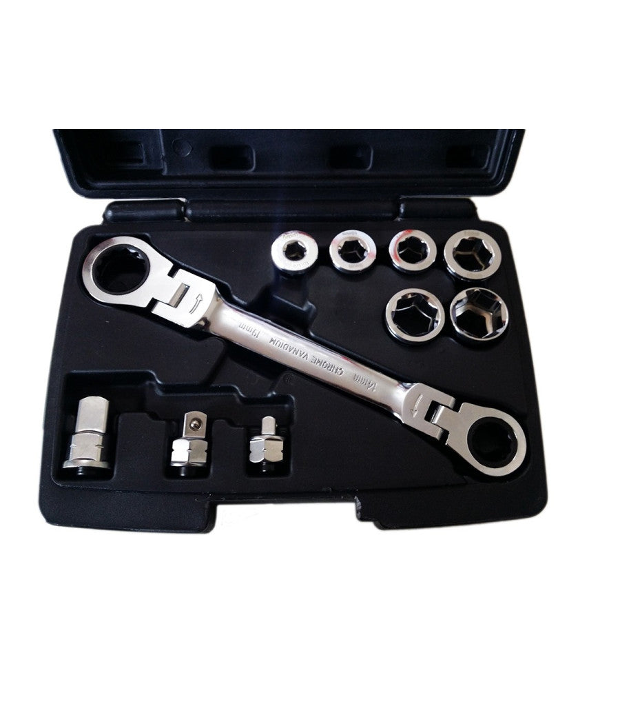 Set 15 In 1 Chiave Cricchetto 14x19mm Non Reversibile Adattatori Innesti         