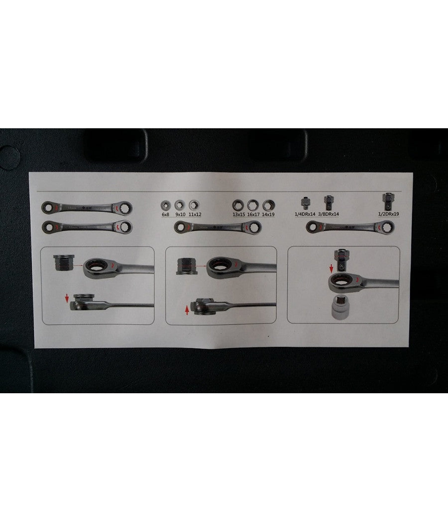 Set 15 In 1 Chiave Cricchetto 14x19mm Non Reversibile Adattatori Innesti         