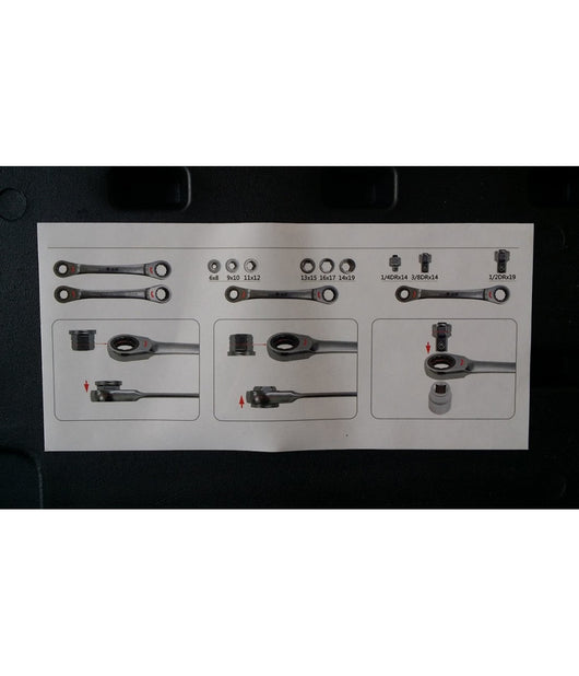 Set 15 In 1 Chiave Cricchetto 14x19mm Non Reversibile Adattatori Innesti         