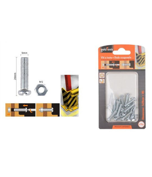 Set 15 Pz Viti Vite Testa A Croce Tonda 5x20 Mm Con Dadi Dado Esagonale M5 90968         