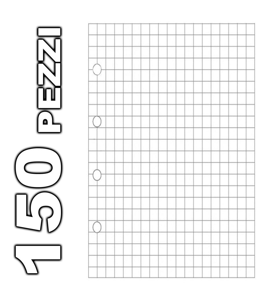 Set 150 Ricambi Fogli Forati Per Quaderni Anelli A5 Quadretti 5mm Scuola Ufficio         