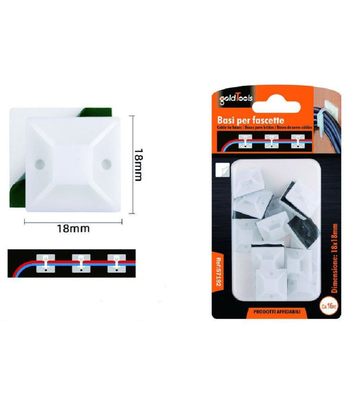 Set 16 Pezzi Basi Per Fissaggio Fascette Passante Supporto Adesivo 18x18mm 57192         