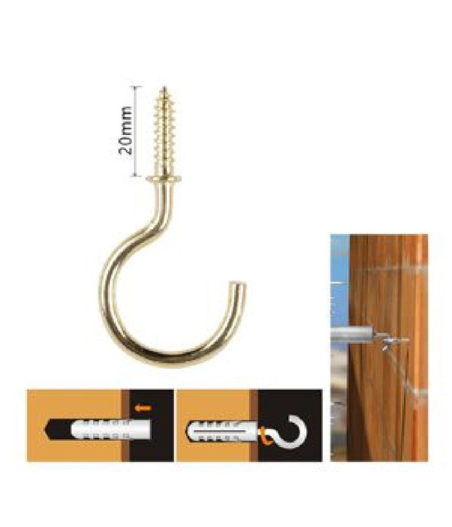 Set 16 Pezzi Vite A Gancio 3/4" 20 Mm Viti Autofilettanti Dorate Per Legno 90808         