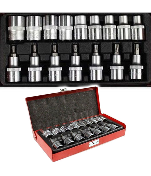 Set 16 Pz Bussole Torx T30-t70 Maschio Femmina E10-24 Impronta Kit Box Metallo         