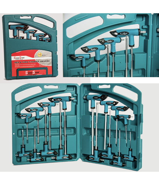 Set 16 Pz Chiavi Kit Chiave A T Esagonali E Torx Lunghe Valigetta Professionali         