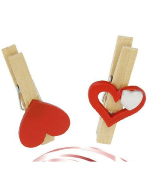 Set 16 Pz Mollettine Di Legno Con Cuore Rosso San Valentino Vari Modelli 92317         