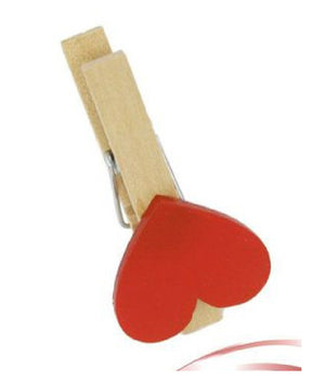 Set 16 Pz Mollettine Di Legno Con Cuore Rosso San Valentino Vari Modelli 92317         