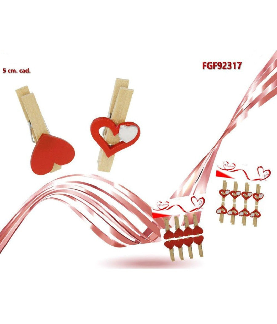 Set 16 Pz Mollettine Di Legno Con Cuore Rosso San Valentino Vari Modelli 92317         