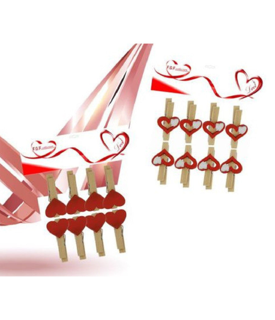 Set 16 Pz Mollettine Di Legno Con Cuore Rosso San Valentino Vari Modelli 92317         