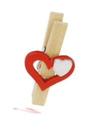 Set 16 Pz Mollettine Di Legno Con Cuore Rosso San Valentino Vari Modelli 92317         