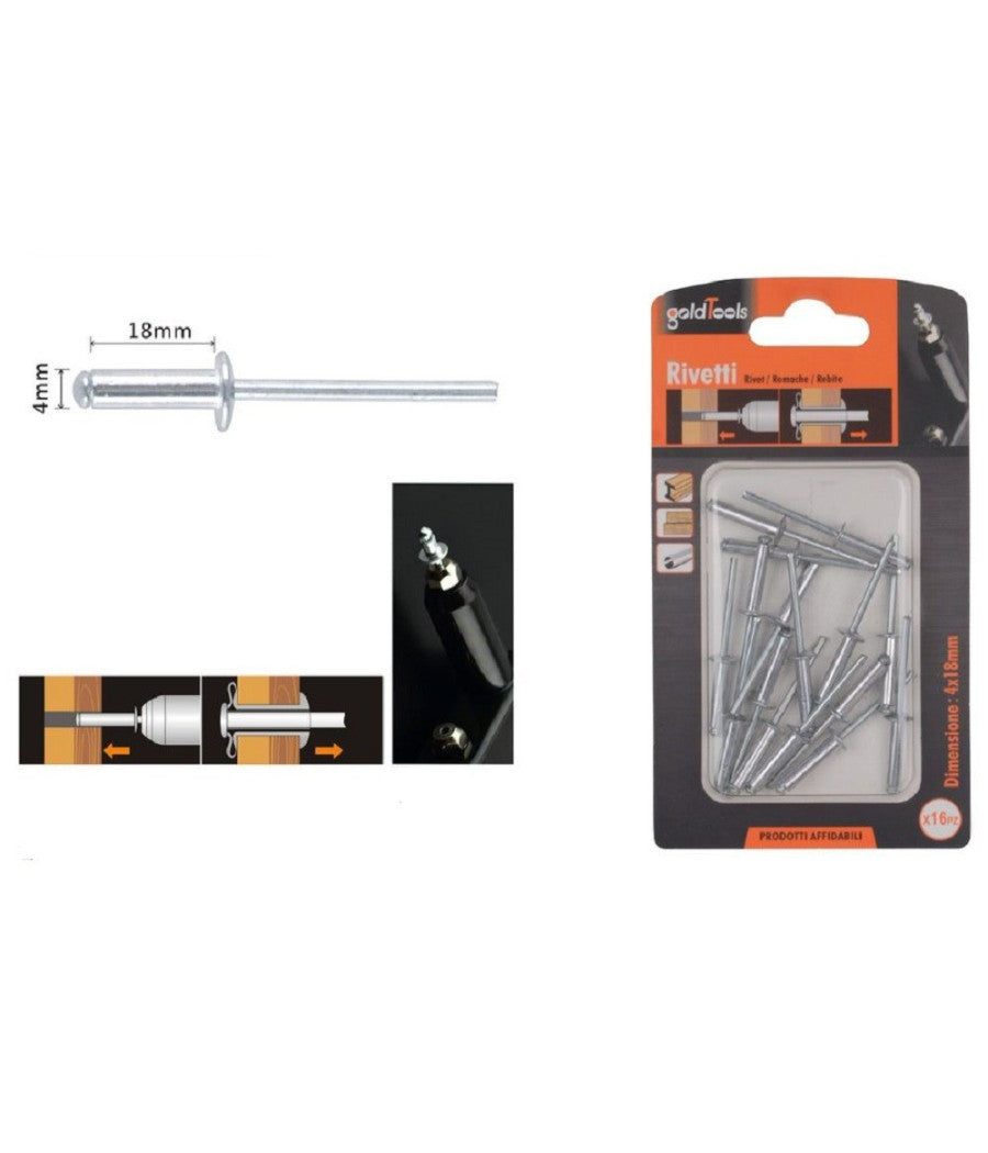 Set 16pz Rivetti Rivetto 4x18 Mm Accessori Bricolage Ferramenta Fai Da Te 90819         