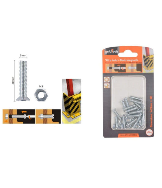Set 17 Pezzi Viti Vite A Testa A Croce Piatta 5x20mm Con Dado Esagonale M5 90939         