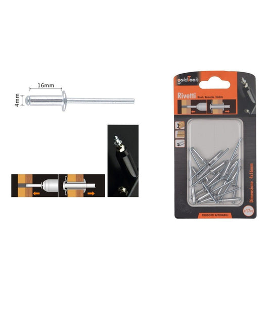 Set 17 Pz Rivetti Rivetto 4x16 Mm Accessori Bricolage Ferramenta Fai Da Te 90818         
