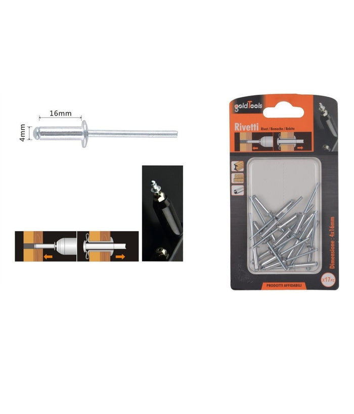Set 17 Pz Rivetti Rivetto 4x16 Mm Accessori Bricolage Ferramenta Fai Da Te 90818         