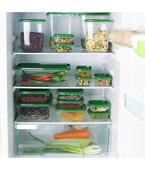 Set 17pz Contenitori Per Alimenti Con Coperchio Impilabili Trasparenti Microonde         