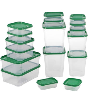 Set 17pz Contenitori Per Alimenti Con Coperchio Impilabili Trasparenti Microonde         
