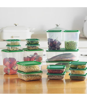 Set 17pz Contenitori Per Alimenti Con Coperchio Impilabili Trasparenti Microonde         