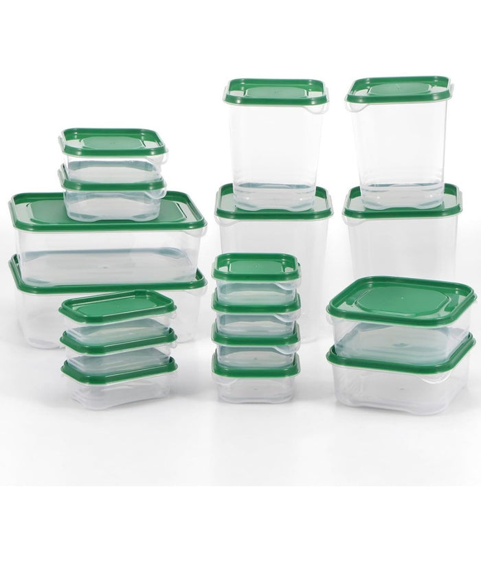 Set 17pz Contenitori Per Alimenti Con Coperchio Impilabili Trasparenti Microonde         