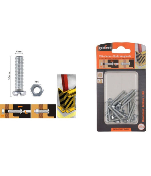 Set 17pz Viti Vite Testa A Croce Tonda 4 X 30mm Con Dadi Dado Esagonale M4 90963         