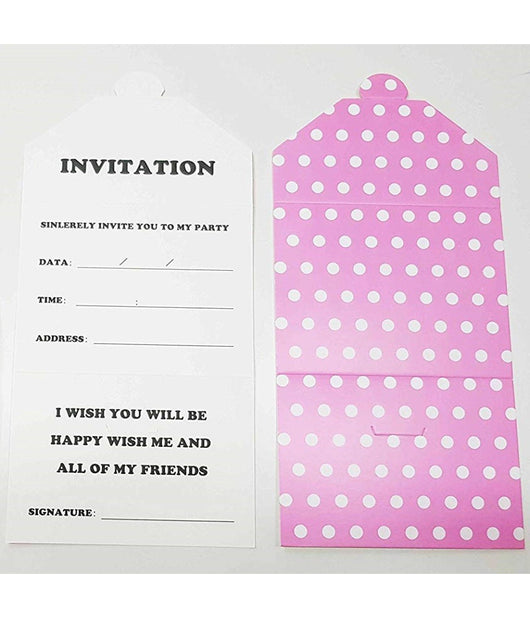 Set 18 Pezzi Biglietto Biglietti Invito Inviti Compleanno Pois Rosa Carta Festa         