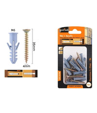 Set 18 Pezzi Viti Vite 4 X 35 Mm + Tasselli Con Alette Tassello M6 Fischer 57203         