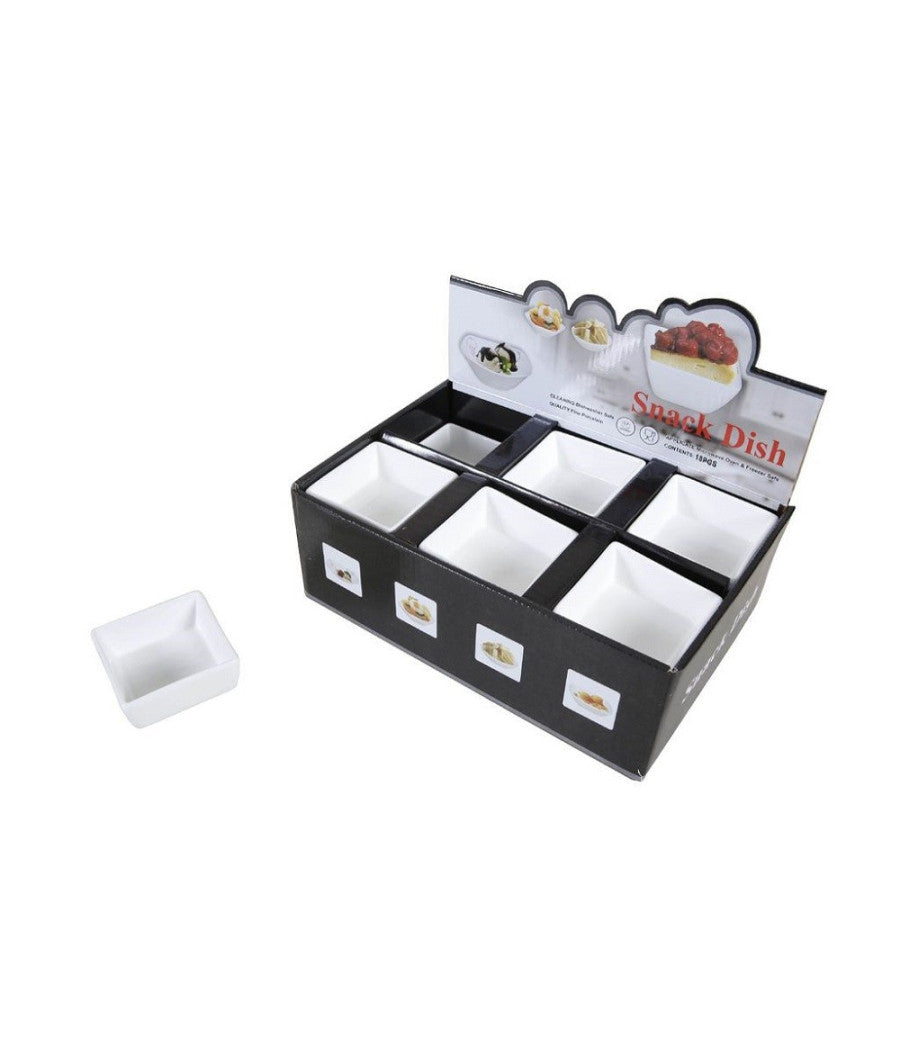 Set 18 Pz Piatto Ciotole Quadrate Antipasti In Porcellana Aperitivo Snack 151679         