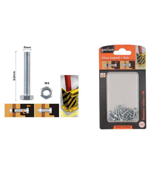 Set 18 Pz Vite Viti Per Esterno A Testa Esagonali 4x12mm Con Dadi Dado M4 90903         