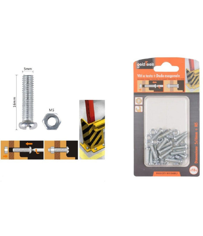 Set 18 Pz Viti Vite Testa A Croce Tonda 5x16 Mm Con Dadi Dado Esagonale M5 90967         