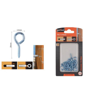 Set 19pz Viti Vite A Occhiello Gancio Chiuso 13x28mm Filettatura Per Legno 90720         