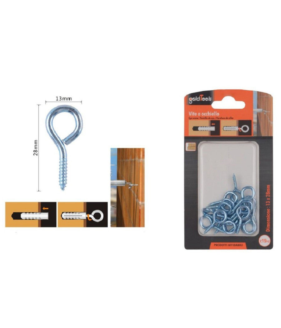 Set 19pz Viti Vite A Occhiello Gancio Chiuso 13x28mm Filettatura Per Legno 90720         