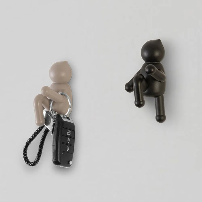 Set 2 appendini da muro nero e tortora con due modalità di fissaggio | Bruce