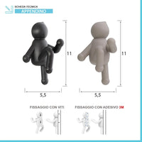 Set 2 appendini da muro nero e tortora con due modalità di fissaggio | Bruce