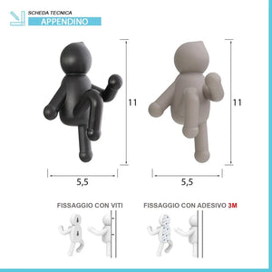 Set 2 appendini da muro nero e tortora con due modalità di fissaggio | Bruce