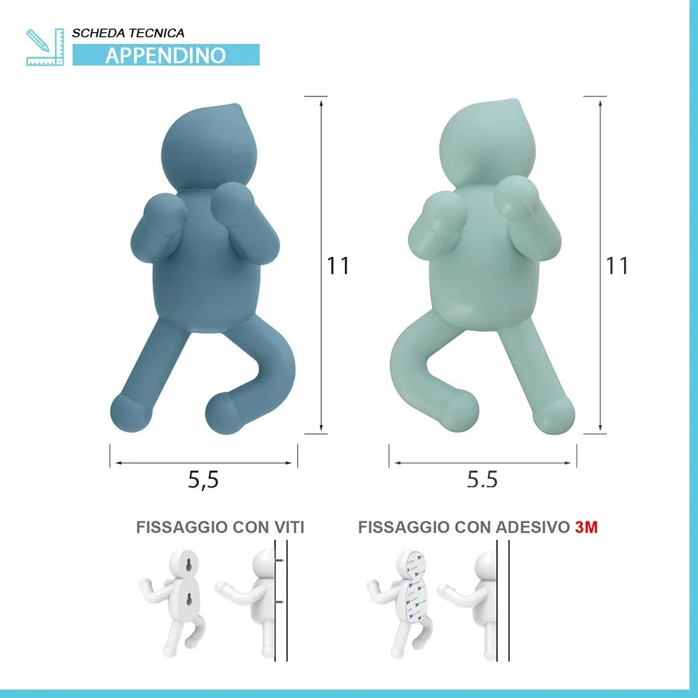 Set 2 appendini da muro turchese e verde con due modalità di fissaggio  Bruce