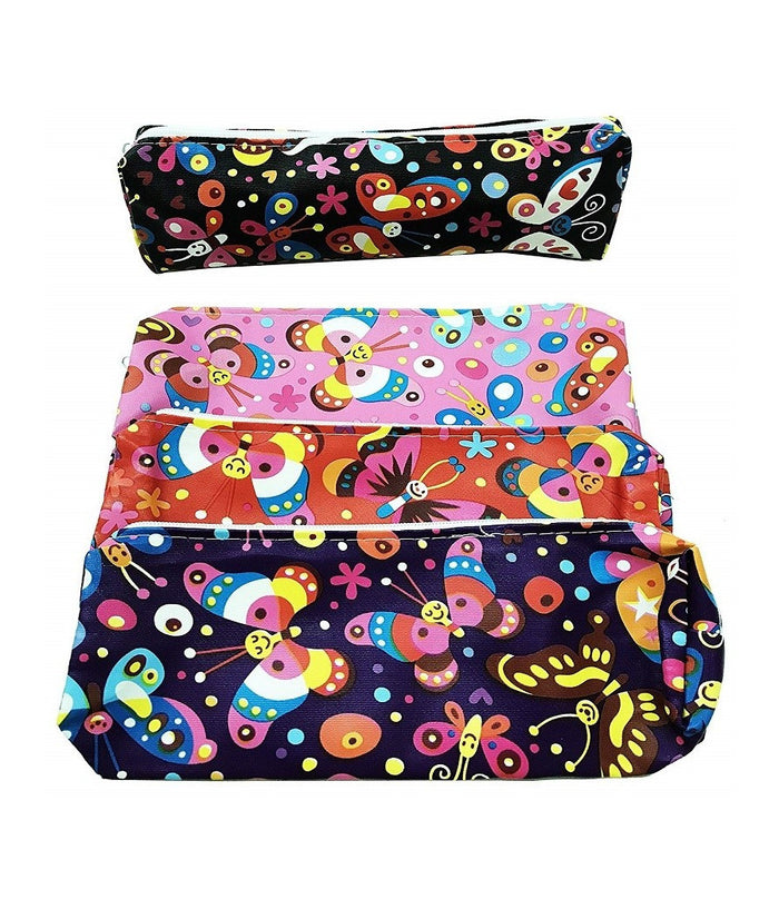 Set 2 Astucci Farfalle Fiori Portapenne Portapastelli Matite Cosmetici Borsa Zip         