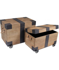 SET 2 BAULI INDUSTRIAL STILE RUSTICO IN MDF E FERRO